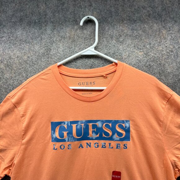 Guess Shirt Mens XL Orange Crewneck Spell Out Logo Cotton Extra Large Tee New - Picture 6 of 11
